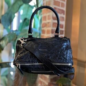 GIVENCHY Pandora Black Crinkled Leather Shoulder Bag
